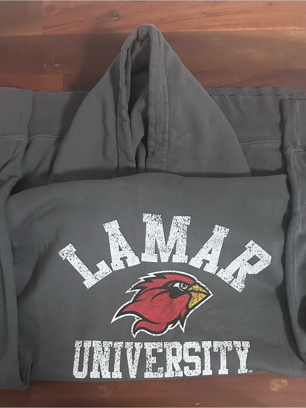 Lamar University Gray Pullover Hoodie with Cardinal Logo Large